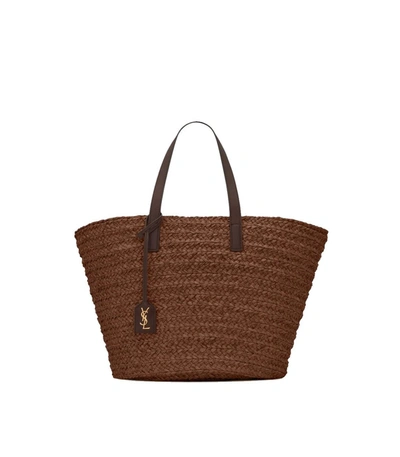 Saint Laurent Basket Raffia Tote In Caramel