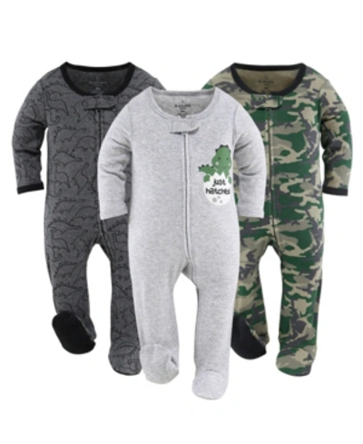 The Peanutshell Baby Boys And Girls Sleepers Set, 3 Pack In Grey Green Black