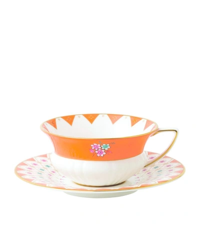 Wedgwood Wonderlust Peony Diamond Teacup And Saucer In Multi