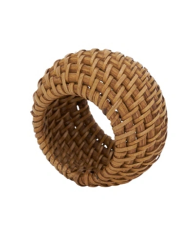 Saro Lifestyle Rattan Napkin Rings With Woven Design, Set Of 4, 2.4" X 2.4" In Beige