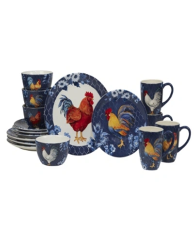 Certified International Indigo Rooster 16pc Dinnerware Set In Blue