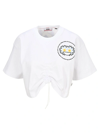 Gcds Drawstring Cropped T In White