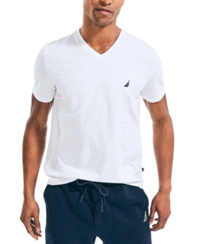 Nautica Men's J-class Logo Classic-fit Cotton V-neck T-shirt In Bright Wht