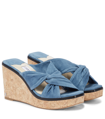 Jimmy Choo Narisa Suede Platform Wedge Mules In Butterfly