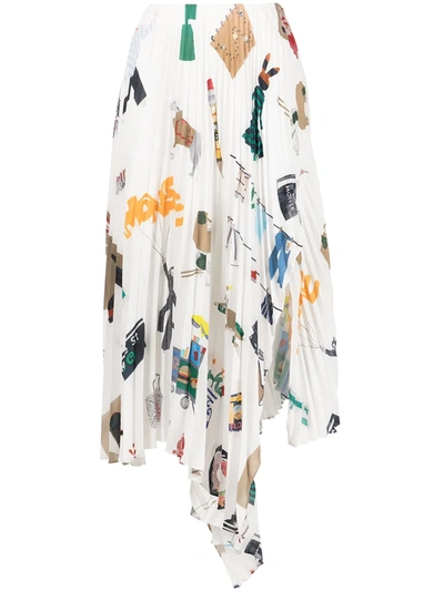 Monse Nyc Scrapbook' Illustration Print Pleated Cascade Mini Skirt In Ivory Multi