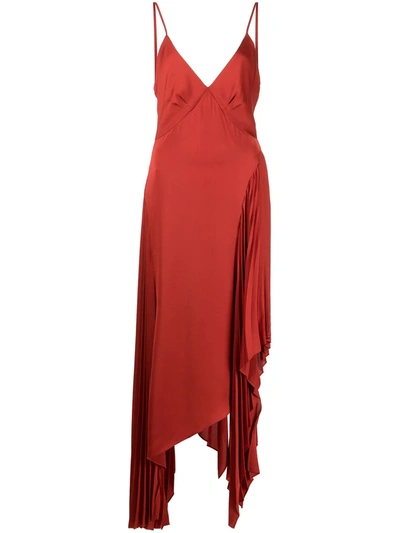 Monse Pleated Asymmetric Handkerchief Hem Slip Dress In Red