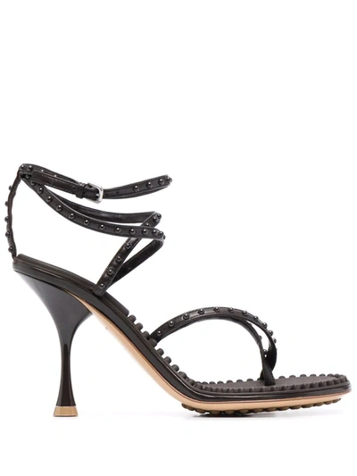 Bottega Veneta Shoes Dark Brown Studded Leather High Heel Sandals