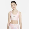 Nike Swoosh Big Kids' Tie-dye Reversible Printed Sports Bra In White/white