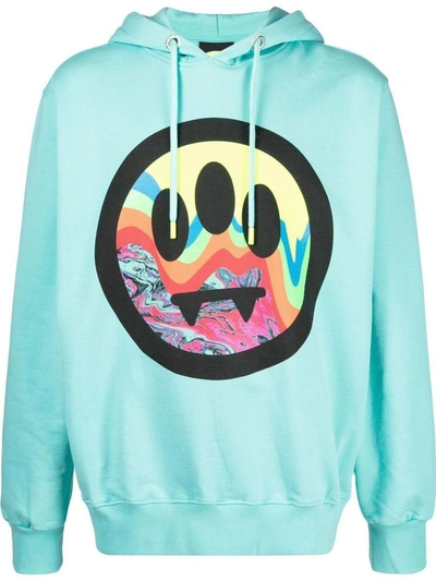 Barrow Mint Green Hoodie With Multicolored Fluid Logo Print In Light Blue
