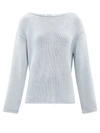Another Tomorrow Boat-neck Organic-cotton Sweater In Blue