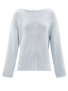 Another Tomorrow Boat-neck Organic-cotton Sweater In Dusty Blue