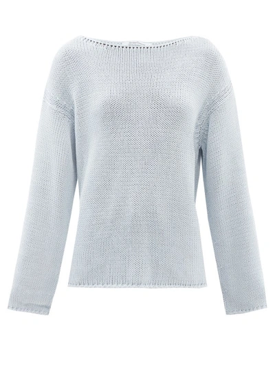 Another Tomorrow Boat-neck Organic-cotton Sweater In Dusty Blue