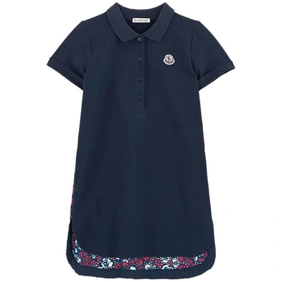 Moncler Kids' Navy Double Pattern Polo Dress In Blue