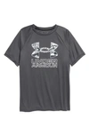 Under Armour Kids' Ua Tech(tm) Hybrid Performance Graphic Tee In Pitch Gray / / Washed Blue