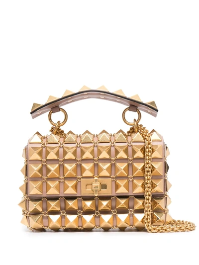 Valentino Garavani Garavani Small Roman Stud Chain Mail Leather Shoulder Bag In Gold