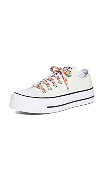 Converse Chuck Taylor All Star Garden Party Platform Sneakers In Egret/ White/ Bright Poppy