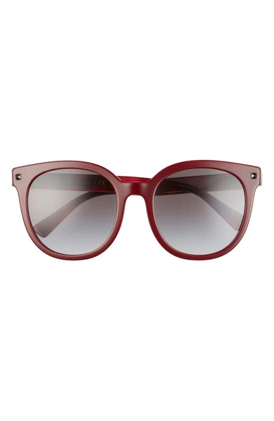 Valentino 55mm Round Sunglasses In Bordeaux/ Grey Gradient
