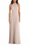 After Six Backless Halter Evening Gown In Grey