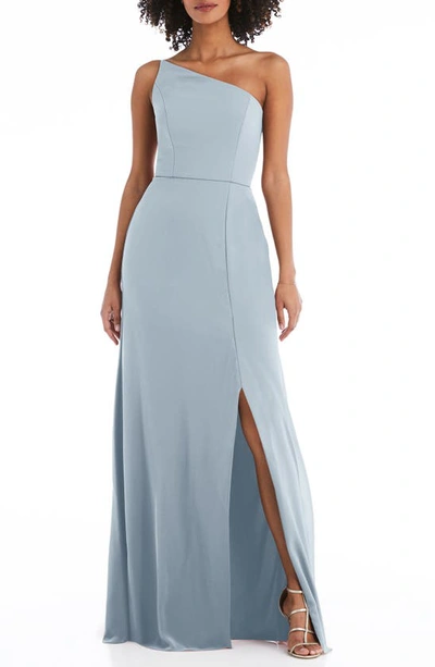 After Six Dessy Collection Skinny One-shoulder Trumpet Gown With Front Slit In Grey