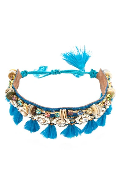 Deepa Gurnani Vivi Beaded Tassel Bracelet In Blue