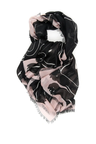 Valentino Panther Scarf In Wild Rose/nero|rosa