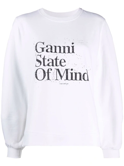 Ganni Isoli Slogan-print Sweatshirt In Bianco