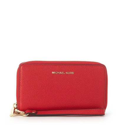 Michael Kors Mercer Red Tumble Leather Wallet In Rosso