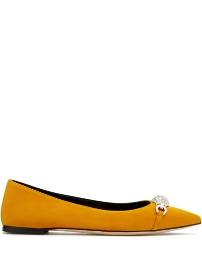 Giuseppe Zanotti Crystal-embellished Suede Ballerina Shoes In Yellow
