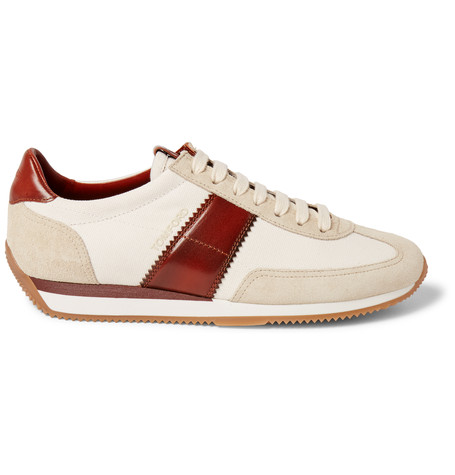 Tom Ford Leather And Suede-panelled Canvas Sneakers | ModeSens
