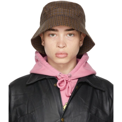 Liberal Youth Ministry Black & Navy Wool Plaid Bucket Hat In Brown