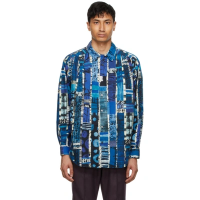 Aïe Blue Stripe Motif Painter's Shirt In Wf060 Blubk