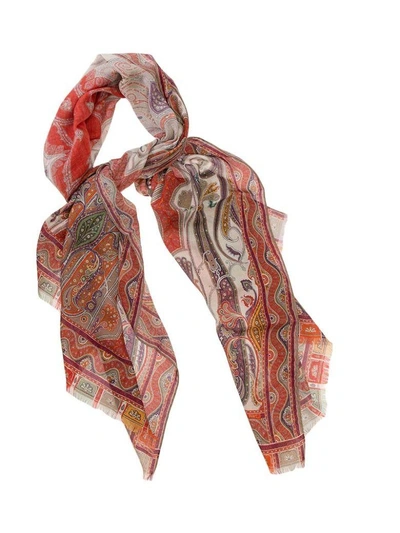 Etro Silk And Wool Scarf In Red - Multicolor