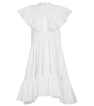 Alexander Mcqueen Ruffle-embellished Mid-length Dress In Optical White