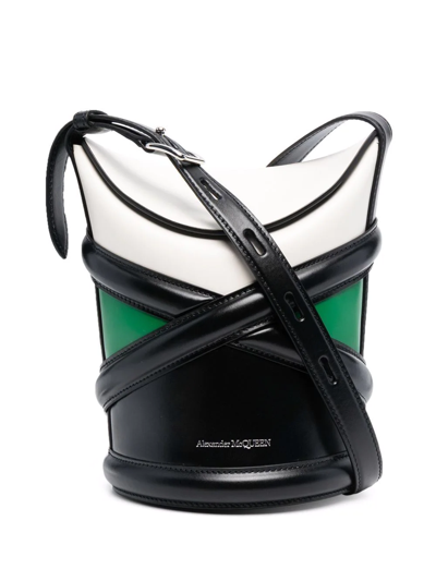 Alexander Mcqueen The Curve Small Harness-strap Leather Bucket Bag In Black,multi