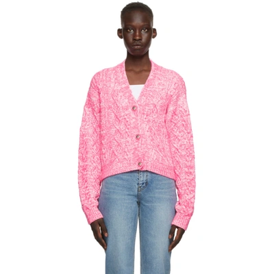 We11 Done Pink & White Cable Knit Cardigan In Neon Pink