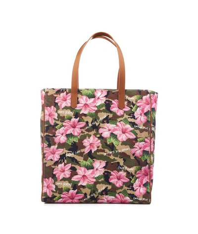 Golden Goose Shopper With Floral Print In Green Camouflage/pink Flowers