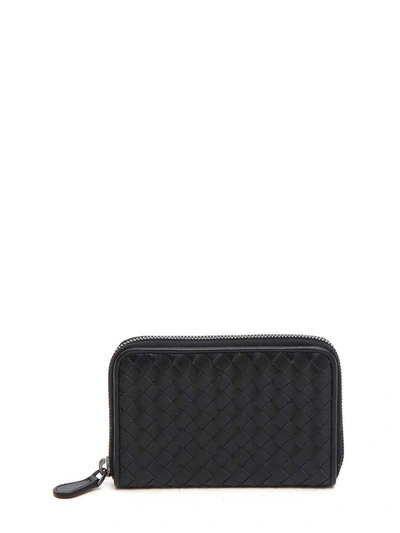 Bottega Veneta Braided Zip Around Wallet In Black