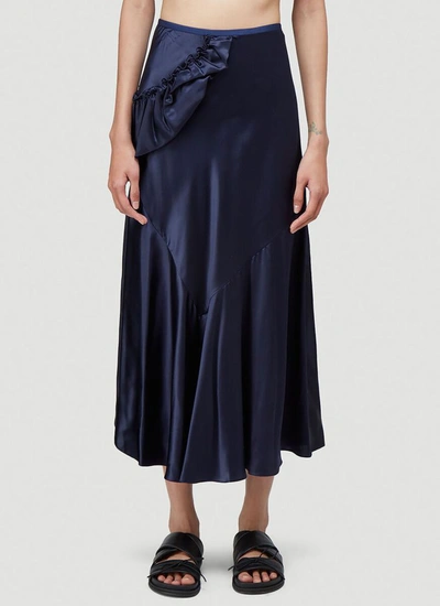 Simone Rocha Ruffle-trimmed Silk-satin Midi Skirt In Blau