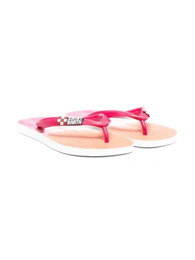 Mc2 Saint Barth Stripe-dye Branded Flip Flops In Pink