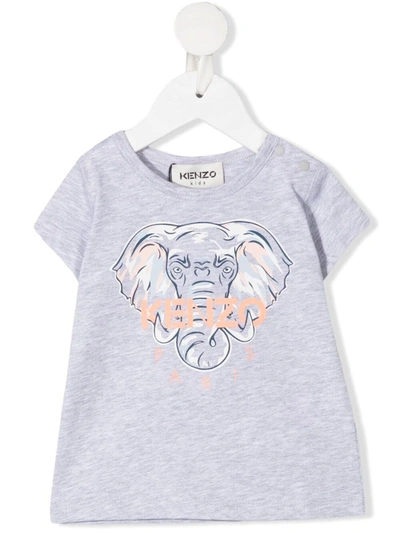 Kenzo Babies' Elephant Print T-shirt In Grey