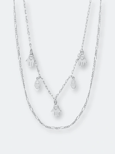 Sterling Forever Women's Evil Eye Hamsa And Figaro Chain Layered Necklace In Grey