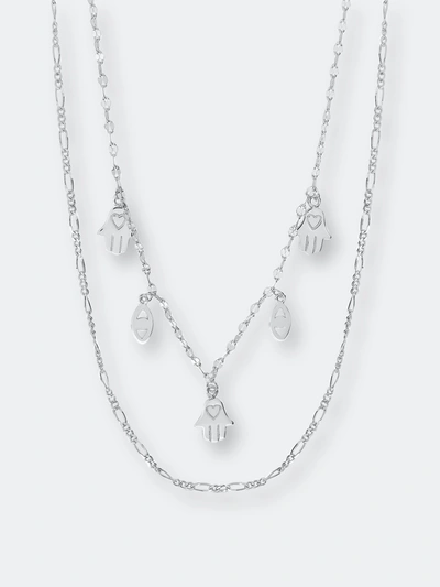 Sterling Forever Women's Evil Eye Hamsa And Figaro Chain Layered Necklace In Silver