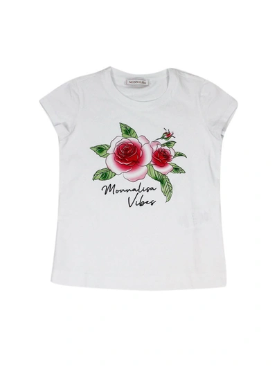 Monnalisa Kids' Rose Logo T-shirt In White