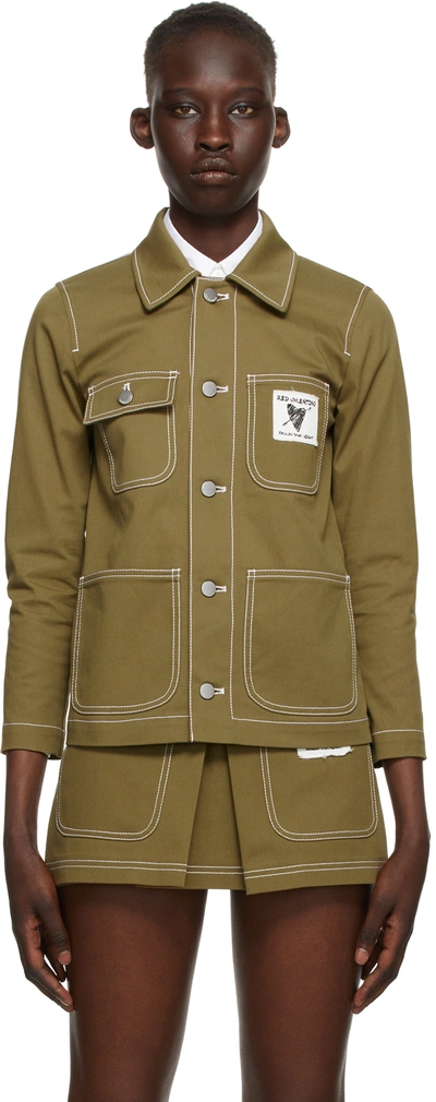 Red Valentino Khaki Gabardine Contrast Stitching Jacket In Militar Green