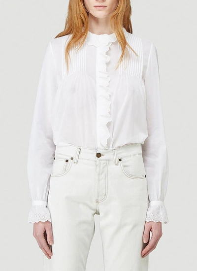 Saint Laurent Broderie Anglaise Frilled Blouse In White
