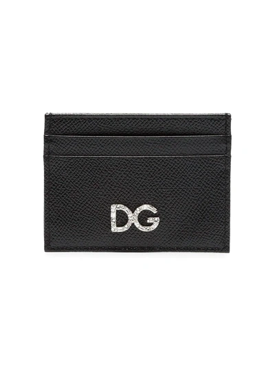 Dolce & Gabbana Diamante Logo Card Holder In Black