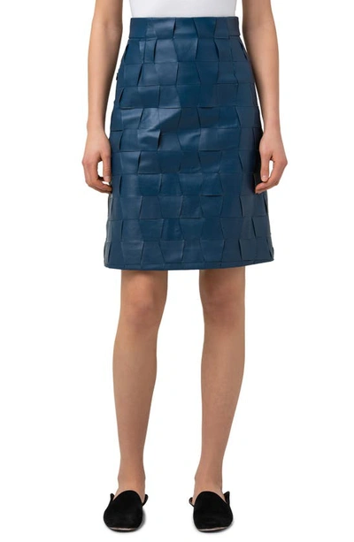 Akris Trapezoid Woven Leather A-line Skirt In Blue