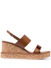 Ferragamo Giudith Leather Platform Wedge Sandals In Brown