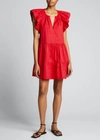 A.l.c Harper Ruffle Cap-sleeve Shift Dress In Deep Red