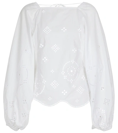 Ganni Open-back Broderie Anglaise Organic Cotton Blouse In White